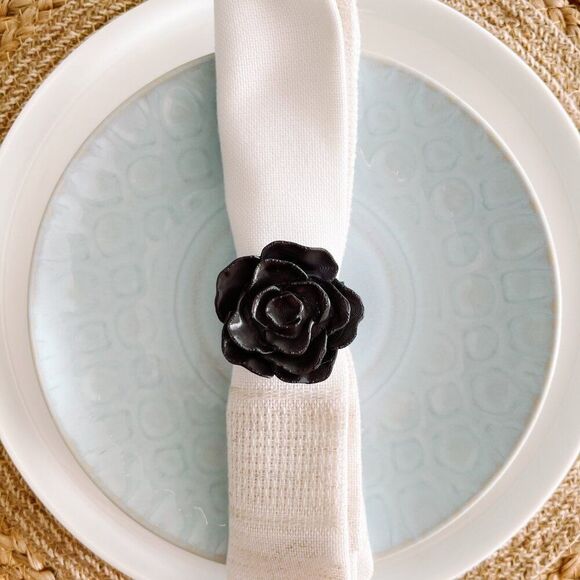 Elegant Rose Napkin Rings – Black Satin- Handmade - Wedding Party Event Planner - Picture 4 of 13